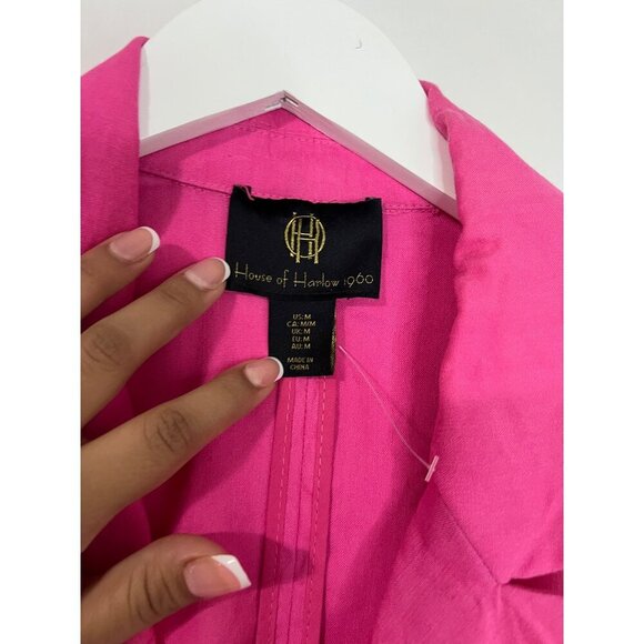 House of Harlow Pink Long Sleeve Linen Cropped Double Breasted Blazer Size M - Picture 5 of 9